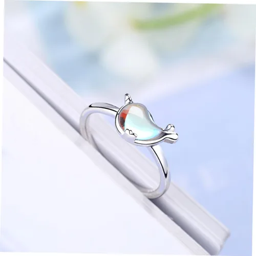 Vista 5 de VALICLUD 2pcs Whale Ring Dolphin Ring Cute Finger Rings Metal Ring Animal Open Ring Sea Animal Ring Date Rings