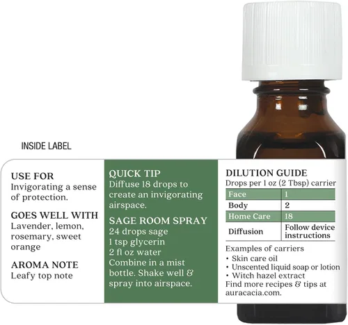 Vista 4 de AURA CACIA Aceite esencial de salvia, 0.5 FZ