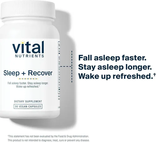 Vista 3 de Vital Nutrients Sleep + Recover - Suplemento vegano - Apoyo para dormir - Melatonina, Ashwagandha y L-teanina - Sin gluten, lácteos y soja - 30