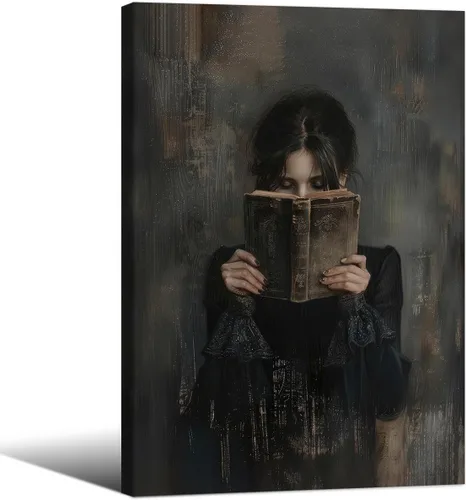 Vista 37 de Haitunone Arte de Pared de Lectura Femenina Victoriana Academia Oscura Libros Melancólicos Póster Pintura al Óleo Antigua Impresiones en Lienzo
