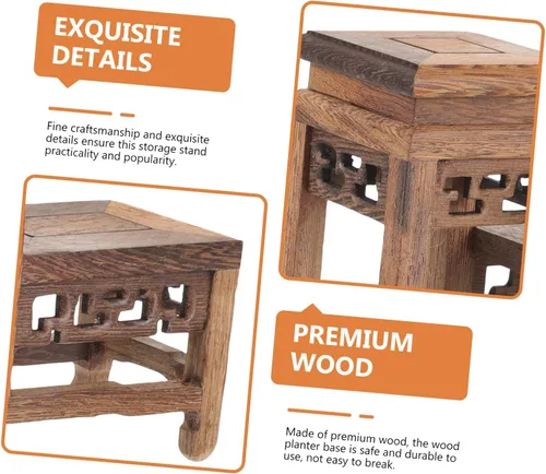 Vista 3 de DOITOOL Soporte de madera para plantas retro, soporte para macetas de jardín, para bonsái, base resistente para decoración del hogar, exhibiciones
