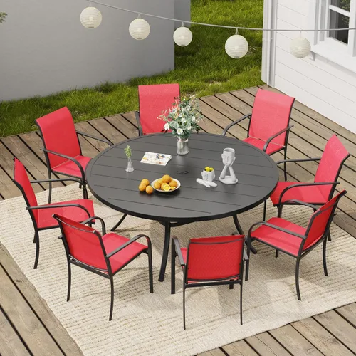 Vista 16 de VICLLAX Juego de 2 sillas de patio pequeñas para exteriores, juego de sillas apilables para patio y mesa de comedor cuadrada para porche delantero