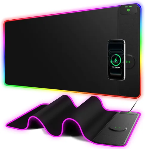 Vista 14 de Wireless Charging Mouse Pad with Foldable Phone Holder, 31.5"x15.8" XXL Excel Cheat Sheet Desk Mat for Laptop/Keyboard, Waterproof Ultra-Smooth