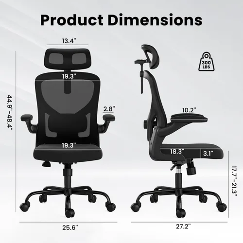 Vista 3 de Ergonomic Office Chair with Headrest and Adjustable Lumbar Support, Home Desk Computer Chair Featuring Flip-Up Armrests for Space Saving, Breathable