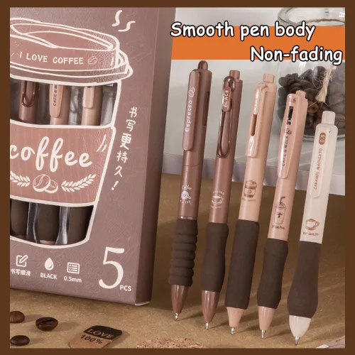 Vista 5 de LSLSHY Lindos bolígrafos de gel, 5 piezas, bolígrafos retráctiles de tinta de secado rápido, punta fina de 0.5mm, tinta negra, bolígrafos Kawaii
