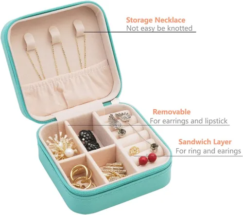 Vista 4 de TRODANCE Mini estuche de viaje para joyas pequeño organizador de joyas de viaje caja de joyería portátil mini organizador de almacenamiento portátil