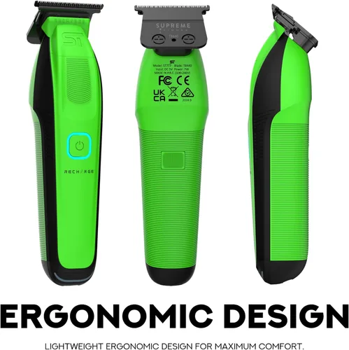 Vista 6 de Supreme Trimmer Recharge ST777 - Recortadora de peluquero profesional con 2 baterías extraíbles, motor de 8000 RPM, cuchillas DLC de espacio cero