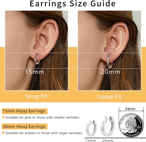 Vista 3 de Jewlpire 925 Sterling Silver Post 14K Real Gold Plated Small Hoop Earrings for Women Girls, Hypoallergenic Lightweight 15mm20mm Cubic Zirconia