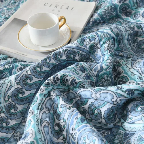 Vista 8 de ENASAL Juegos de Colchas de Algodón, Juegos de Cubrecamas Reversibles Edredón, Colcha Floral Paisley (Azul, Tamaño Queen)