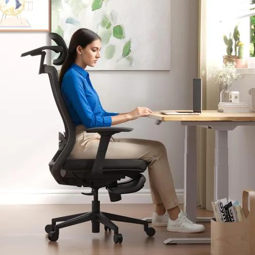 Vista 2 de FLEXISPOT OC3 Cloud - Silla de oficina ergonómica con reposapiés, silla de computadora con respaldo de malla, sillas de escritorio de oficina