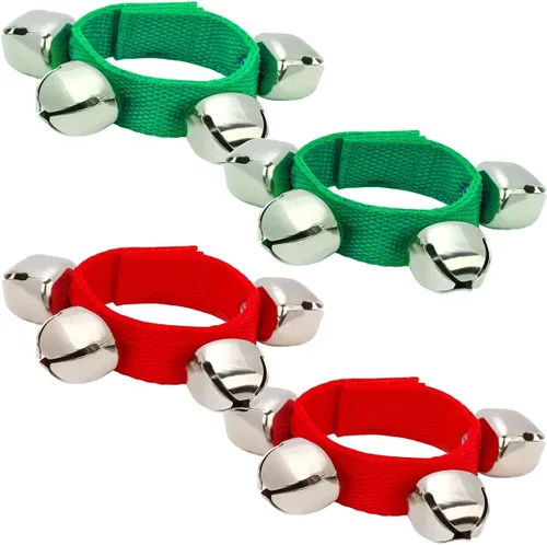 Vista 6 de Coolrunner 2 unids/4 unidades de campanas de muñeca musical de Navidad pandereta muñeca sacudiendo cascabeles de percusión orquesta sonajeros (rojo)