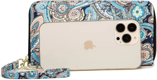 Vista 173 de Cartera de mano para mujer, estilo bohemio, con RFID, elegante, espaciosa con correa para viajes, capacidad para tarjetas, teléfono, dinero