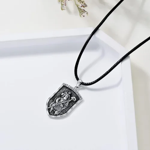 Vista 10 de VONALA Collar de medalla de San Miguel/San Benito/San Cristóbalo/Virgen María/Anubis Medalla de Plata de Ley Collar con colgante de medallón
