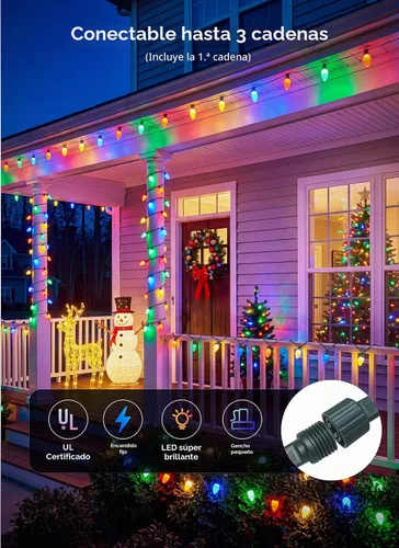 Vista 5 de Luces de Navidad C9 para exteriores, 81 pies, 100 luces LED C9