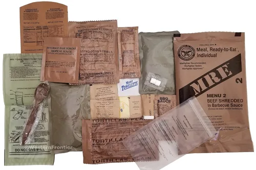 Vista 3 de Western Frontier Ultimate MRE, fecha de paquete impresa en cada comida, lista para comer. Excedente de mil genuino certificado inspeccionado