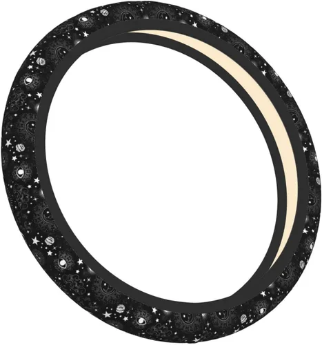Vista 2 de Funda de volante para auto, universal de 15 pulgadas, de neopreno, con diseño de luna, sol y galaxia espacial, para interior, accesorios de 17