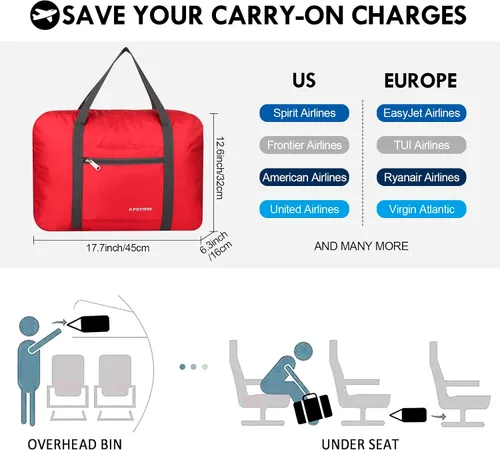 Vista 2 de F.FETIVIN Bolsa de viaje para artículos personales de 18 x 14 x 8 pulgadas para Spirit Airlines, ligera, bolsa de lona impermeable para gimnasio