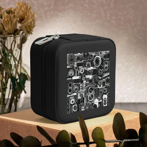Vista 6 de Retro Cool Camera Collection Print Travel Jewelry Case,Mini Box For Earring,Leather Organizer Case Storage Gift Box Women