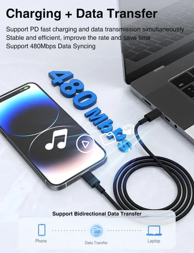 Vista 4 de Paquete de 2 cables USB C a Lightning de 6/10 pies [certificado Apple MFi], cable USB tipo C a Lightning, cable de carga rápida USBC para iPhone