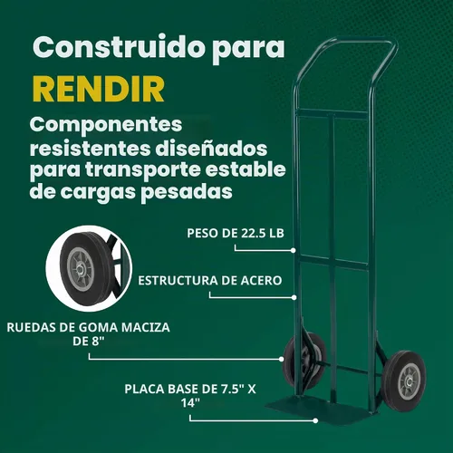 Vista 5 de Harper Trucks K54B85C - Camión de mano de acero, 600 libras de capacidad, 2 ruedas con mango continuo, ruedas de goma sólida de 8 pulgadas
