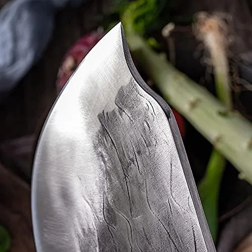 Vista 4 de MAYiT Cuchillo de carnicero de carne, cuchillo de corte grueso profesional hecho a mano para cortar huesos, martillo de cocina de chef, herramientas