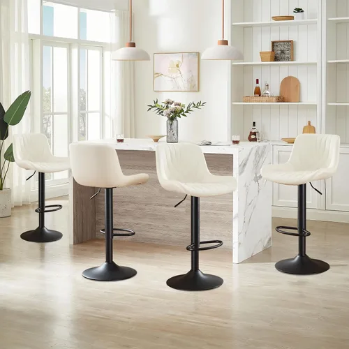 Vista 9 de Juego de 2 taburetes de bar modernos, taburetes de bar de cocina giratorios ajustables con respaldo, asientos acolchados de piel sintética, sillas