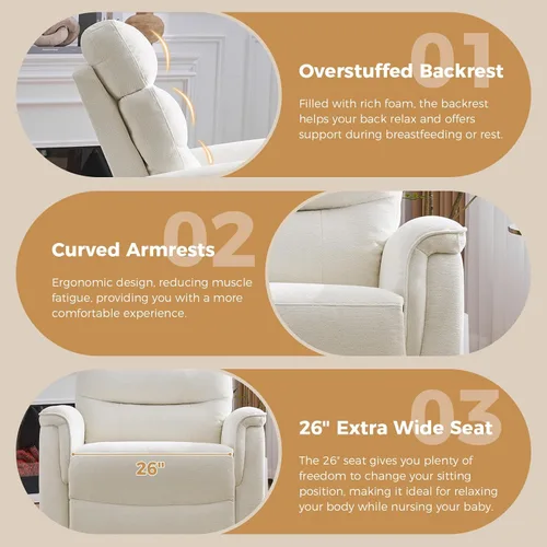 Vista 8 de Silla reclinable giratoria de gran tamaño de 26 pulgadas Blanco crema