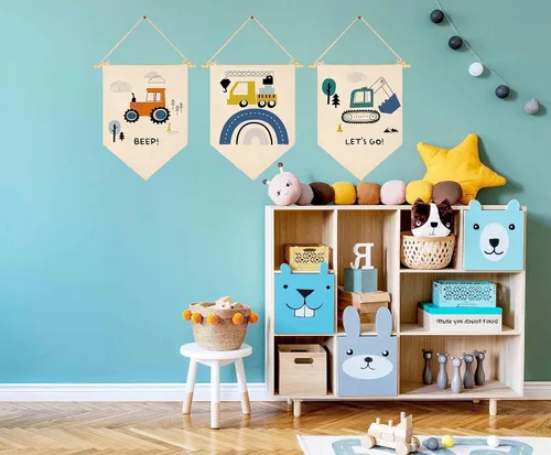 Vista 6 de Transporte, construcción, construcción de vehículos, decoración de guardería, decoración de bandera para bebés, niños, recién nacidos, banderines