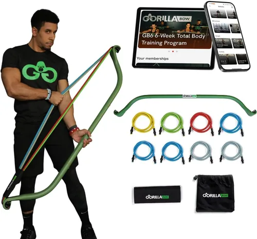 Vista 9 de Gorilla Bow Original All-in-One Portable Home Gym System, Professional-Grade Resistance Band Bar for Strength Training, HIIT & Full Body Workouts
