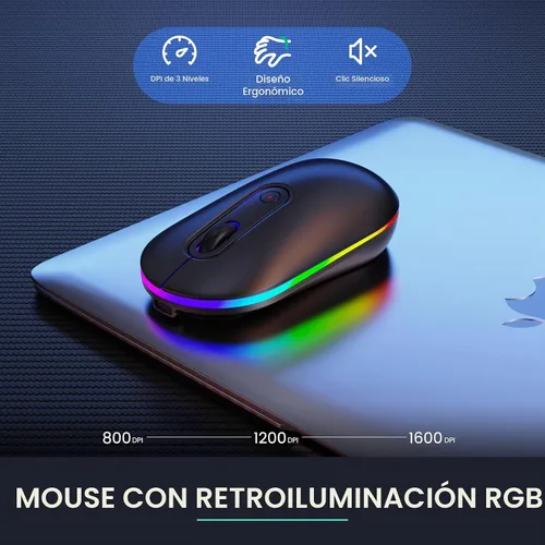 Vista 5 de Combo de teclado y mouse inalámbricos, mouse y teclado con retroiluminación RGB de doble sistema, recargable 2.4G, diseño ergonómico silencioso