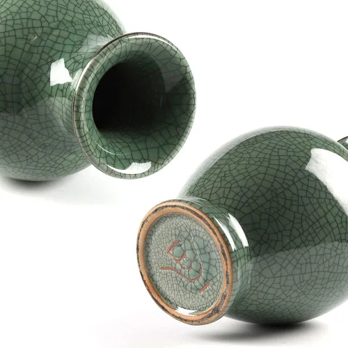 Vista 4 de Jarrón de cerámica verde, jarrones chinos antiguos de esmalte de grietas de hielo, 11.2 pulgadas de alto Handmade Art Big China Porcelain Vase for