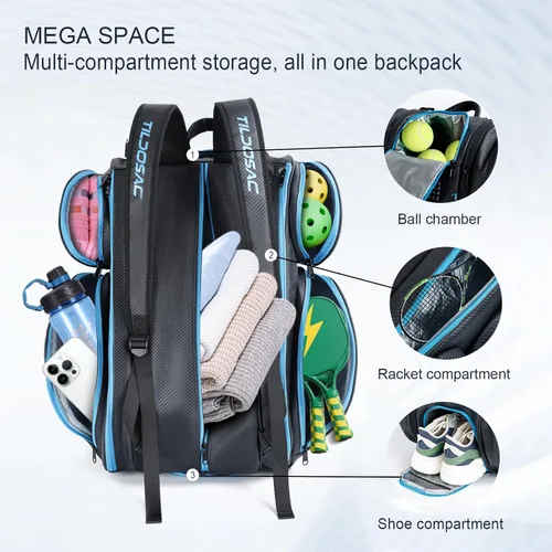 Vista 2 de TILDOSAC Bolsa desmontable 2 en 1 para pickleball y pádel para hombres y mujeres Compartimento para raquetas aislado con lámina térmica Para