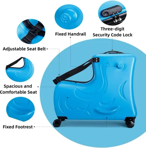 Vista 6 de Maleta de viaje para niños de 20 pulgadas, caja de carrito gruesa portátil para niños con 4 ruedas universales, cerraduras de combinación