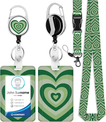 Vista 10 de Soporte para tarjetas de identificación con cordón y clip retráctil para carretes de insignias, cordón de mármol para identificación, protector