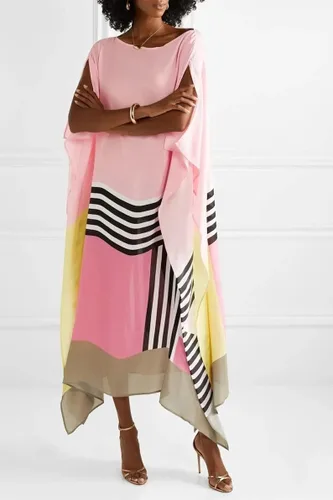 Vista 6 de Kaftán de seda satinada para mujer, estampado islámico, seda caftán de seda, vestido largo de seda, caftán de fiesta, color rosa, talla única, Rosado