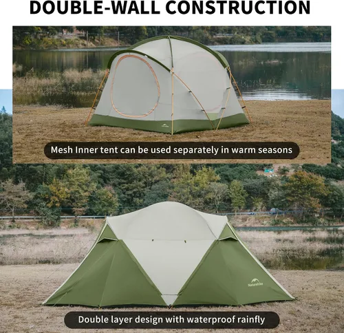 Vista 5 de Naturehike KOTA Tienda de campaña para 4/6/8 personas, tienda de campaña impermeable de doble capa para 4 personas, 6 personas, 8 personas