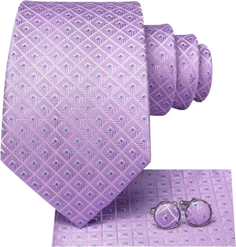 Vista 84 de Hi-Tie Corbata clásica de cachemira para hombre con pañuelo y gemelos a cuadros