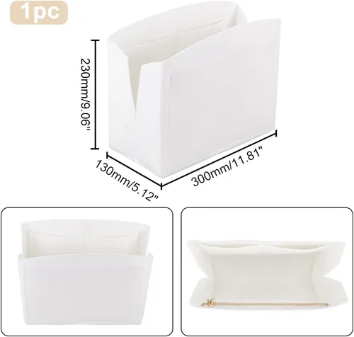 Vista 2 de PH PandaHall Organizador de fieltro blanco para bolso, 11.8 x 5.1 x 9 pulgadas, plegable, organizador de bolsillo para mujer, bolso, cartera