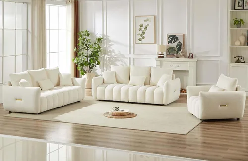 Vista 7 de Antetek - Sofá individual moderno de 35 pulgadas, cómodo asiento profundo de tela de peluche, silla de sala de estar, sofá de lectura Boucle de ocio