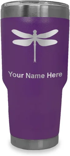 Vista 30 de LaserGram Vaso aislado al vacío de 20 onzas, libélula, grabado personalizado incluido (negro)