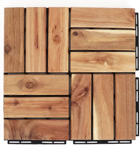 Vista 18 de Baldosas de madera de acacia para exteriores, baldosas de patio que se entrelazan. Moderno Gris Recto