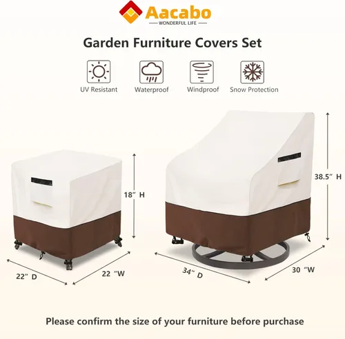 Vista 2 de Cubiertas para juego de muebles de patio Aacabo para 3 piezas de bistró al aire libre, cubierta impermeable 100% para muebles de exterior para 2
