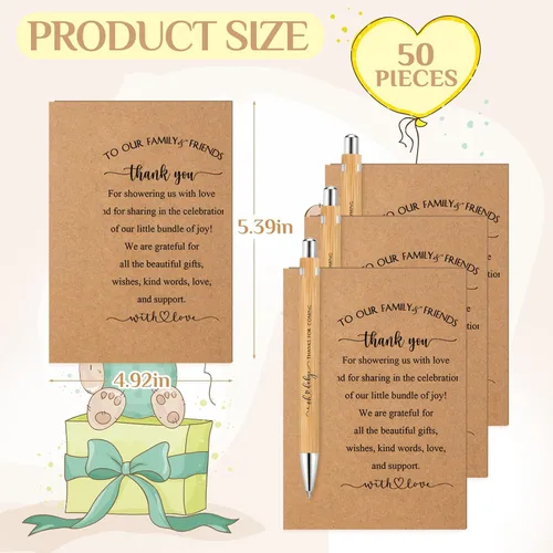 Vista 3 de Seajan 50 juegos de regalos de baby shower para invitados, regalos de baby shower, incluye 50 bolígrafos retráctiles, bolígrafos de bambú a granel