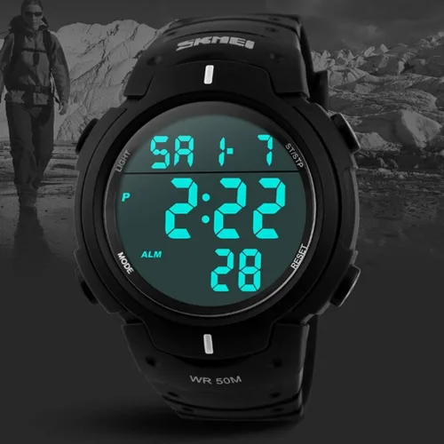 Vista 3 de Carrie Hughes - Reloj deportivo digital para hombre, impermeable, pantalla LED, esfera grande, cronómetro, militar, luminoso, alarma, reloj militar