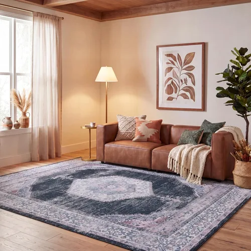 Vista 11 de SAFAVIEH Tucson Collection - Alfombra lavable de 2 pies 6 x 8 pies, color negro y beige, antideslizante, ideal para zonas de alto tráfico en sala