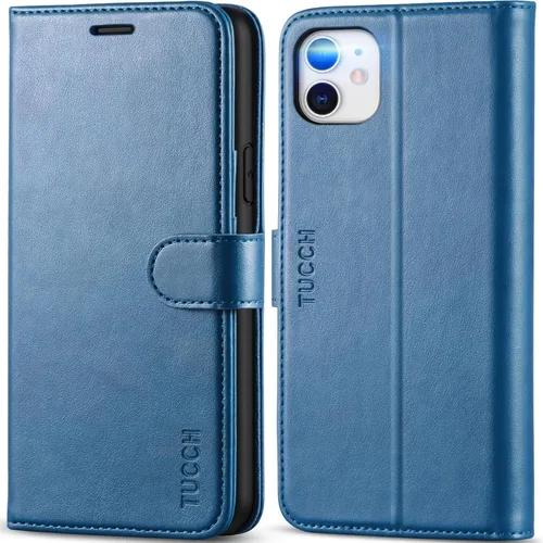 Vista 11 de TUCCH Funda tipo cartera para iPhone 11, [con bloqueo RFID] ranuras para tarjetas, soporte, cierre magnético, funda protectora de piel sintética