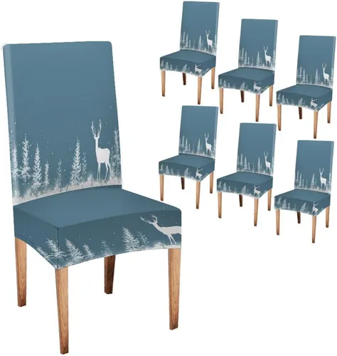 Vista 129 de CAPSCEOLL Christmas Dining Chair Covers,Snowflakes Festive Winter Pattern Stretch Chair Covers for Dining Room Set of 2 Washable Spandex Parson