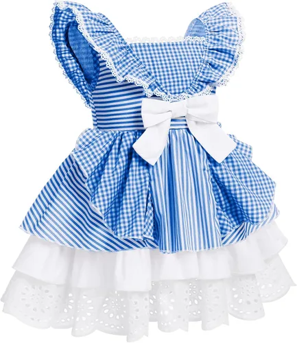 Vista 3 de Vestido de guingán con diadema para bebé vestido de princesa para cumpleaños sesión de fotos