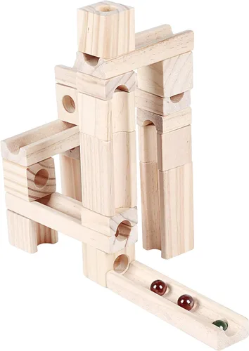 Vista 3 de Golden Age Juguetes de carrera de mármol, 60 piezas de madera clásicas rampas de construcción de pista para niños pequeños