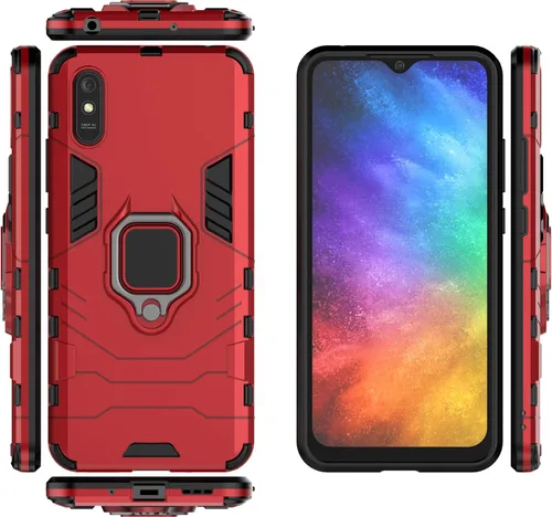 Vista 2 de Funda para Xiaomi Redmi 9A con protector de pantalla de vidrio templado, híbrida resistente a prueba de golpes, protección de doble capa, cubierta
